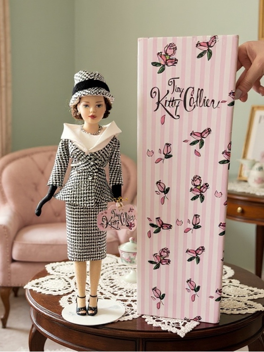 Robert Tonner Sharply Suited Doll wearing vintage houndstooth jacket and skirt